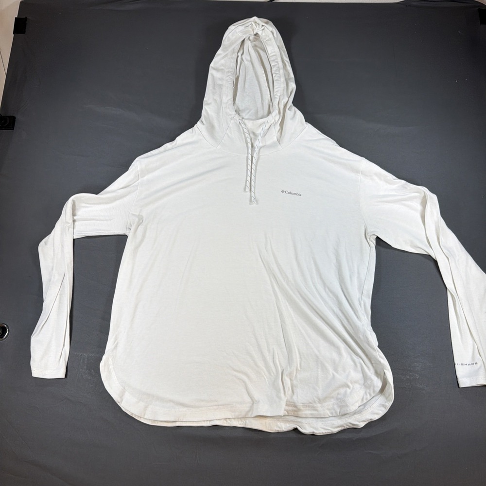 Columbia PFG Hoodie Shirt Men White Drawstring Lightweight Omni Shade Xl